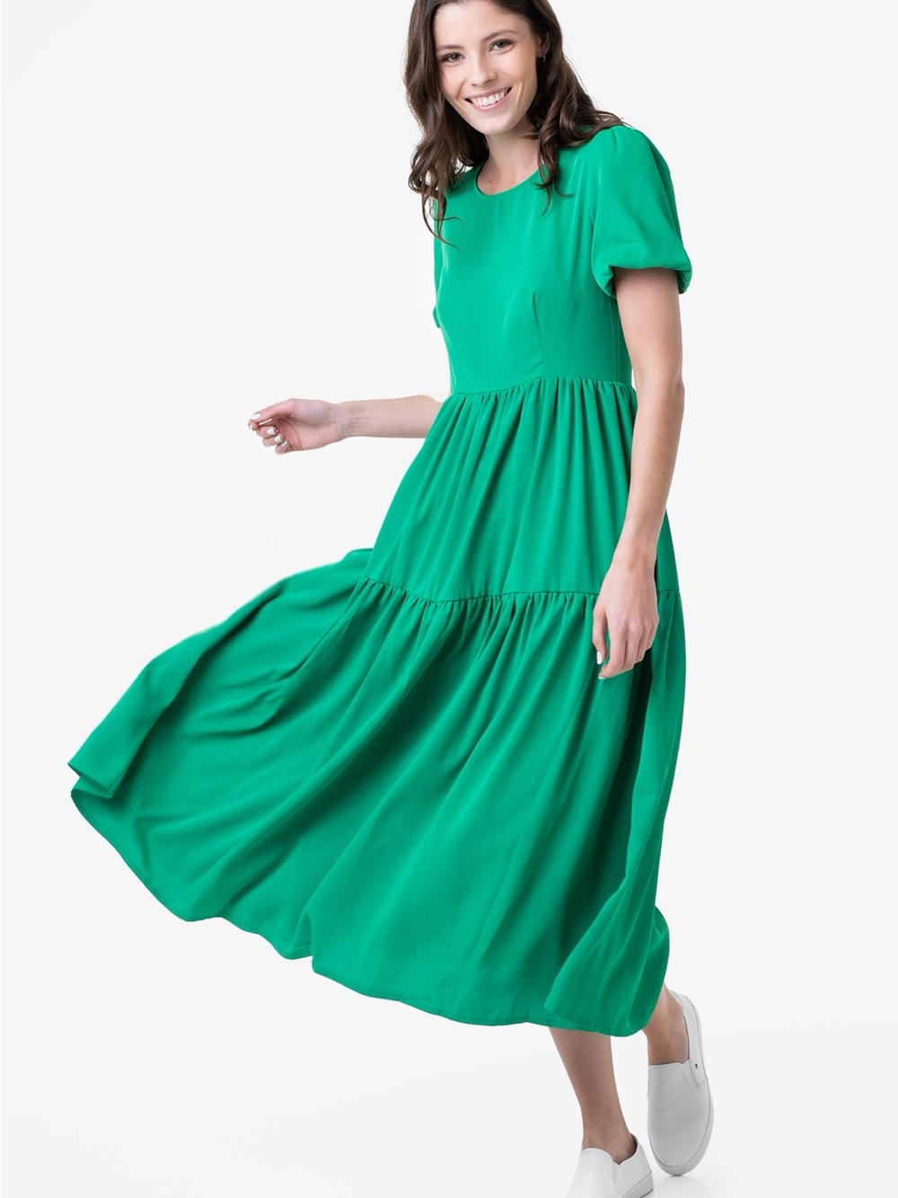 Molly Bracken Emerald Green Tiered Midi Dress